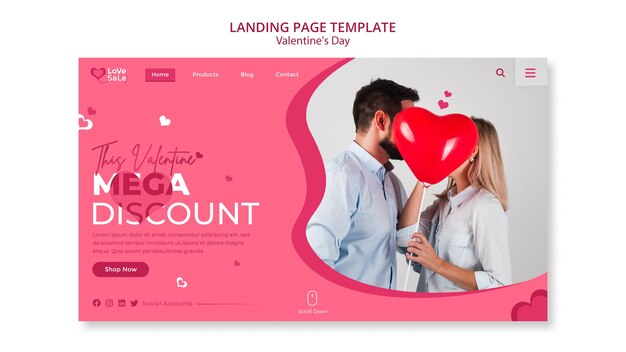 Modèle de page de destination pour la Saint-Valentin