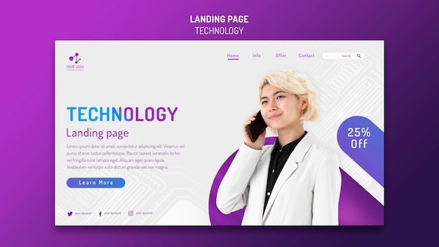 PSD gratuit modèle de page de destination pour la technologie moderne avec smartphone