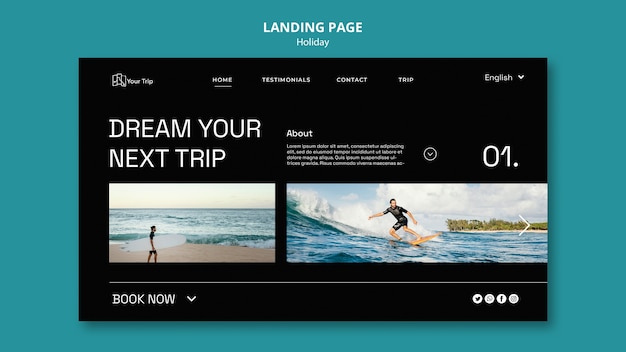 PSD gratuit modèle de page de destination pour les vacances de surf