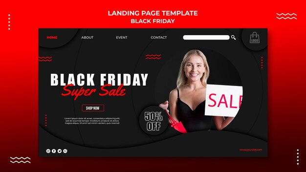 Modèle de page de destination pour la vente du vendredi noir