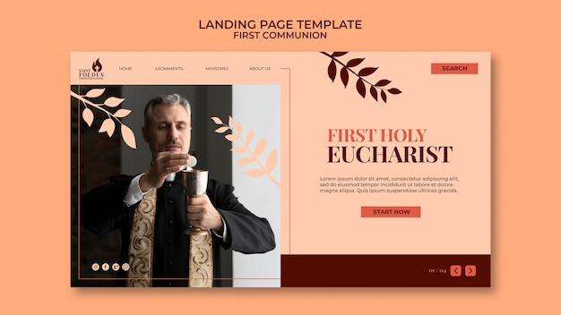 PSD gratuit modèle de page de destination de première communion design plat