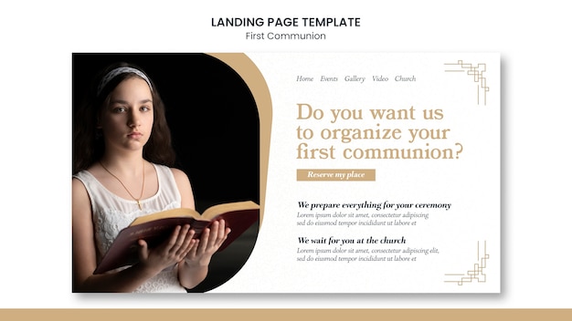 PSD gratuit modèle de page de destination de la première communion