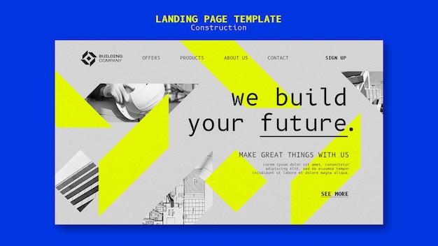 PSD gratuit modèle de page de destination de projet de construction