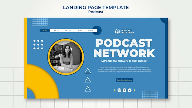 PSD gratuit modèle de page de destination de réseau de podcast