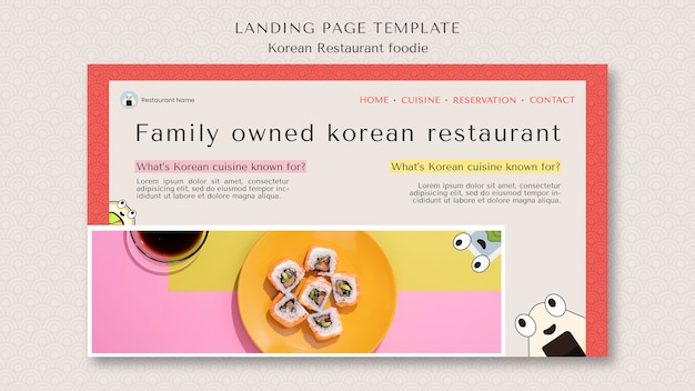 PSD gratuit modèle de page de destination de restaurant coréen