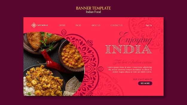 PSD gratuit modèle de page de destination de restaurant de cuisine indienne avec conception de mandala