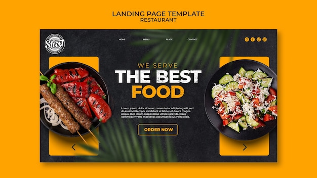 PSD gratuit modèle de page de destination de restaurant avec un design de feuilles