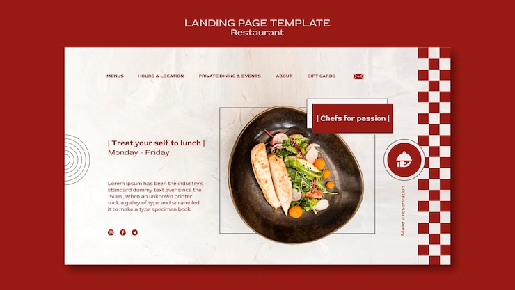 PSD gratuit modèle de page de destination de restaurant avec de la nourriture