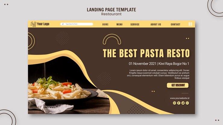 PSD gratuit modèle de page de destination de restaurant de pâtes