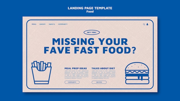 PSD gratuit modèle de page de destination de restaurant de restauration rapide dans un style simple monochrome