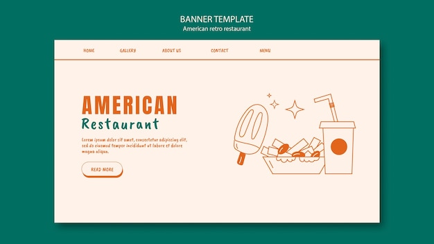 PSD gratuit modèle de page de destination de restaurant rétro américain