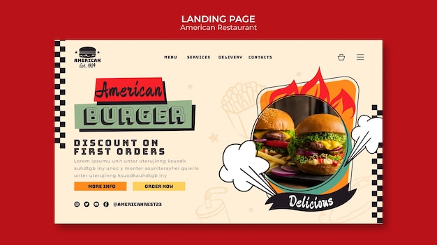PSD gratuit modèle de page de destination de restaurant rétro américain
