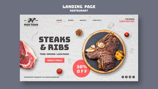 Modèle de page de destination de restaurant de steak