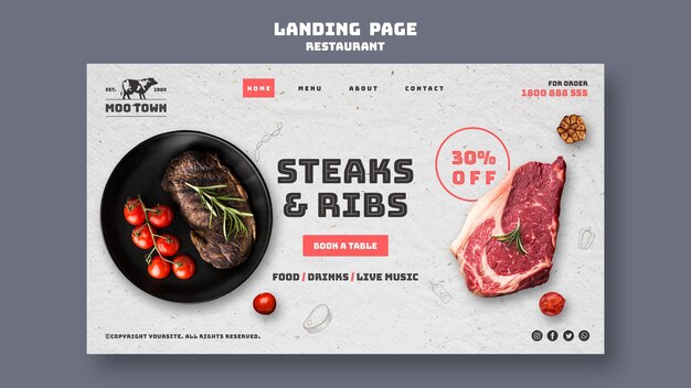 PSD gratuit modèle de page de destination restaurant steak