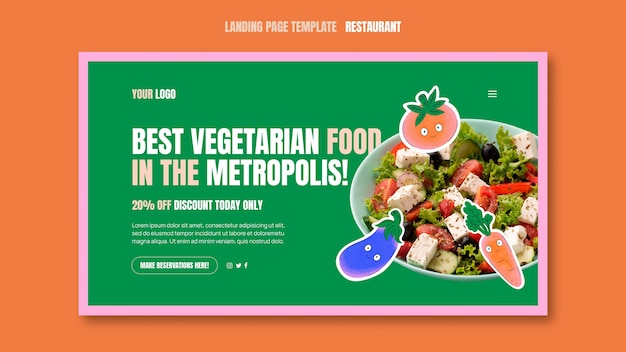PSD gratuit modèle de page de destination de restaurant végétarien avec des légumes