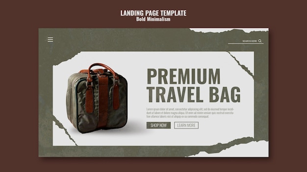PSD gratuit modèle de page de destination de sac de voyage