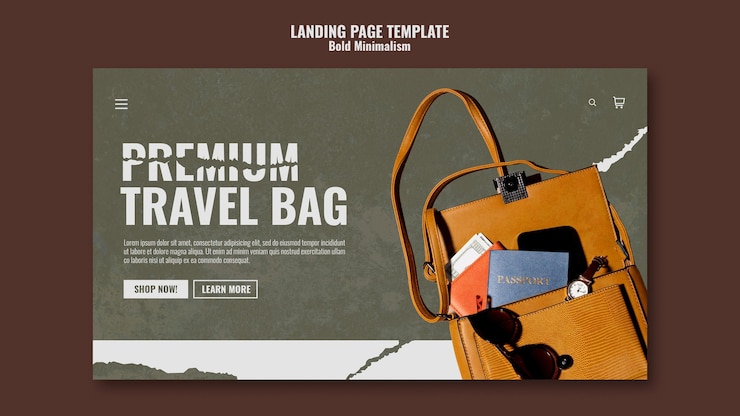 PSD gratuit modèle de page de destination de sac de voyage