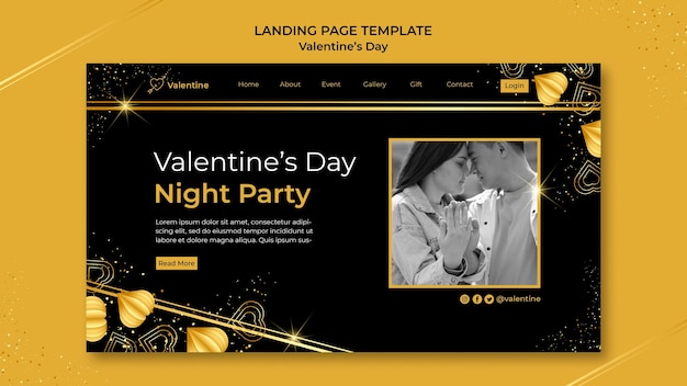 PSD gratuit modèle de page de destination de la saint-valentin avec des détails dorés