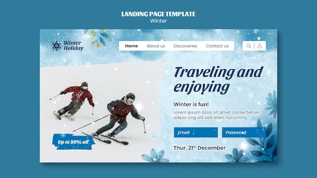 PSD gratuit modèle de page de destination de la saison d'hiver