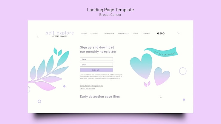 PSD gratuit modèle de page de destination de sensibilisation au cancer du sein