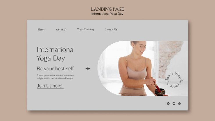 PSD gratuit modèle de page de destination simpliste de la journée internationale du yoga