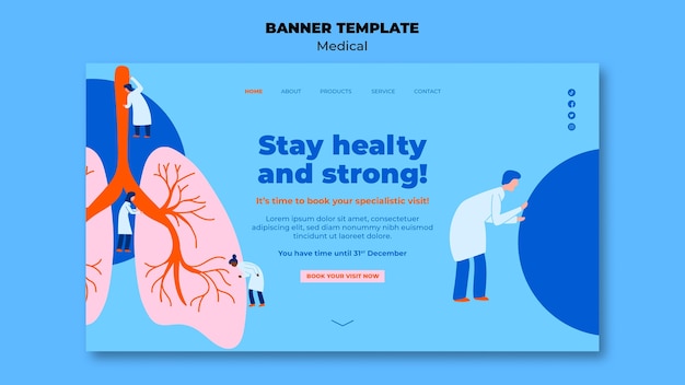 PSD gratuit modèle de page de destination de soins médicaux design plat