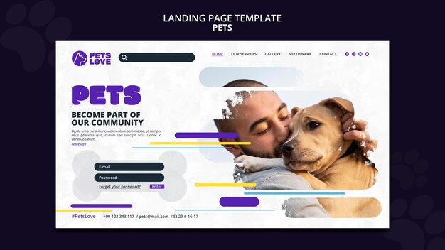 Modèle de page de destination de soins pour animaux de compagnie design plat