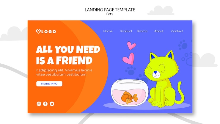 PSD gratuit modèle de page de destination de soins pour animaux de compagnie dessinés à la main