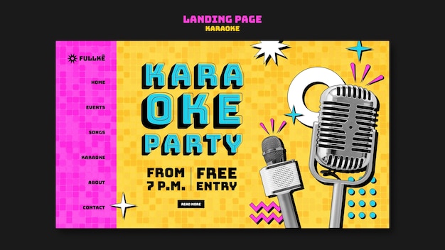 PSD gratuit modèle de page de destination de soirée karaoké rétro