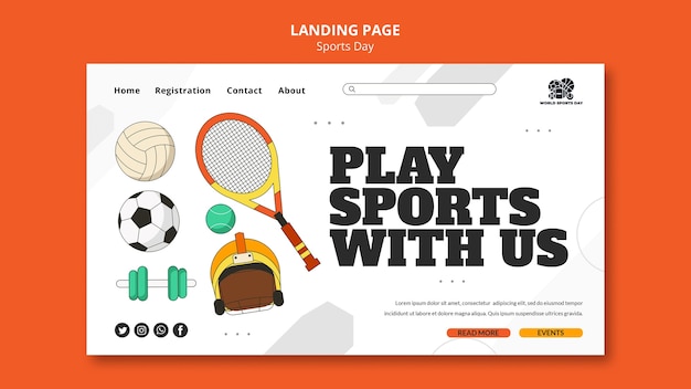 Modèle de page de destination sportive avec des éléments