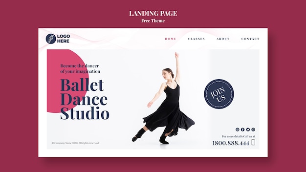 PSD gratuit modèle de page de destination de studio de danse