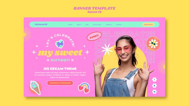Modèle de page de destination Sweet 16 avec thème de la crème glacée