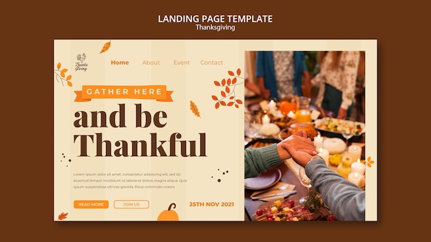 PSD gratuit modèle de page de destination de thanksgiving avec détails d'automne