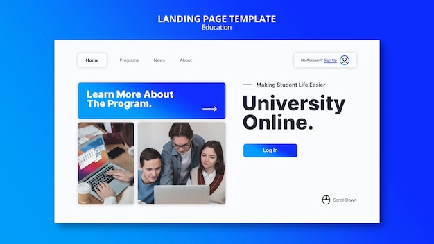 PSD gratuit modèle de page de destination de l'université en ligne