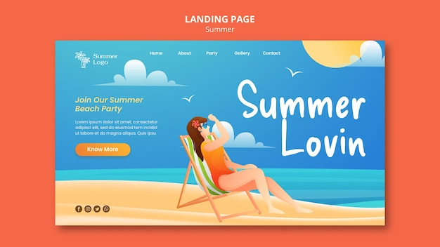 PSD gratuit modèle de page de destination des vacances d'été