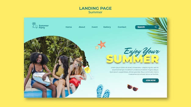 PSD gratuit modèle de page de destination des vacances d'été