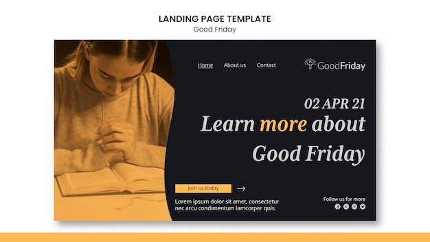 PSD gratuit modèle de page de destination de vendredi saint avec photo