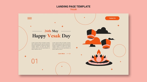 PSD gratuit modèle de page de destination vesak design plat