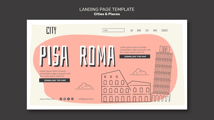 PSD gratuit modèle de page de destination des villes et des lieux