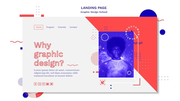 Modèle de page de laning de concept d'école de design graphique