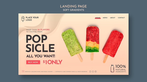 PSD gratuit modèle de page web de crème glacée à gradient doux
