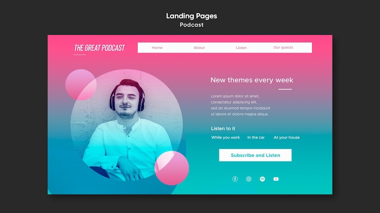 PSD gratuit modèle de podcast radio de page de destination