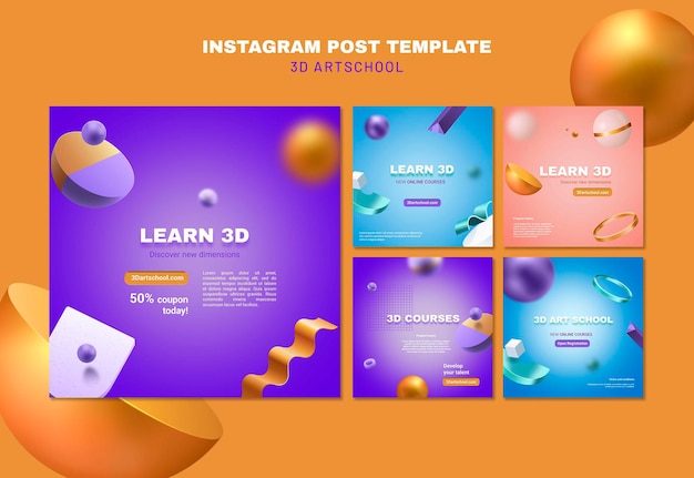 PSD gratuit modèle de post instagram école d'art