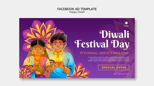 Modèle de promotion de médias sociaux diwali avec un design de mandala