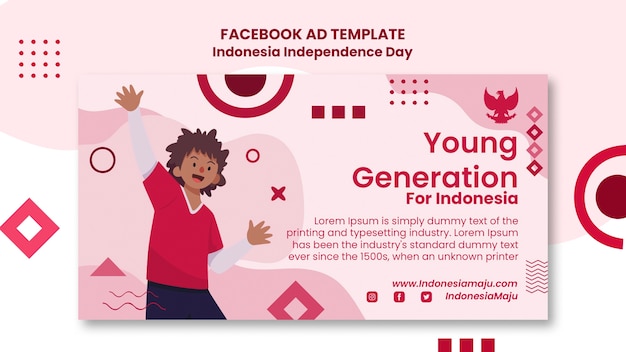 PSD gratuit modèle de promotion des médias sociaux de la fête de l'indépendance de l'indonésie avec des gens sautant et des formes géométriques