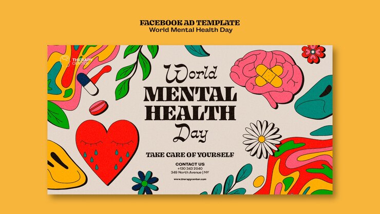 PSD gratuit modèle de promotion des médias sociaux de la journée mondiale de la santé mentale avec des formes abstraites
