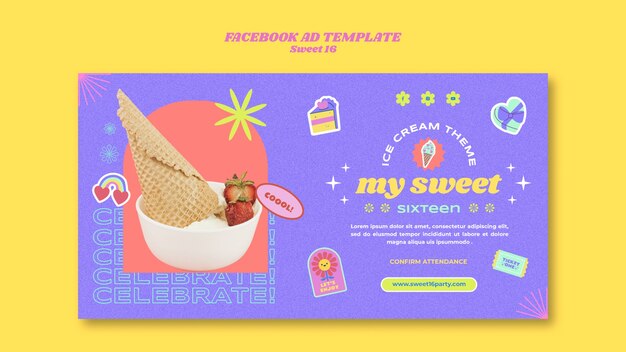 Modèle de promotion de médias sociaux Sweet 16 avec thème de la crème glacée