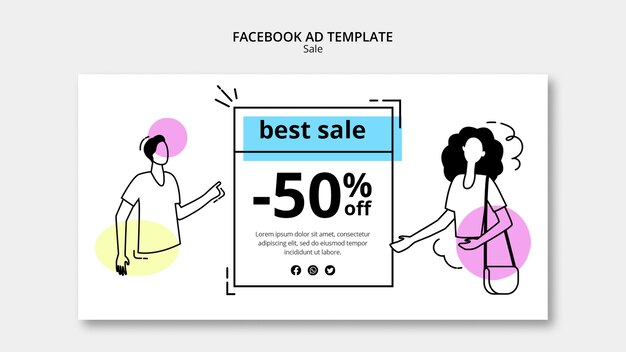 PSD gratuit modèle de promotion de vente de médias sociaux avec un design dessiné à la main