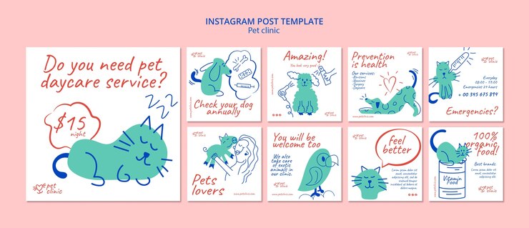 PSD gratuit modèle de publication instagram de clinique pour animaux de compagnie design plat