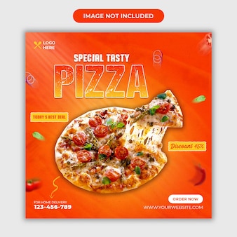 Modèle de publication instagram sur les médias sociaux pour la promotion de menus de pizzas savoureuses